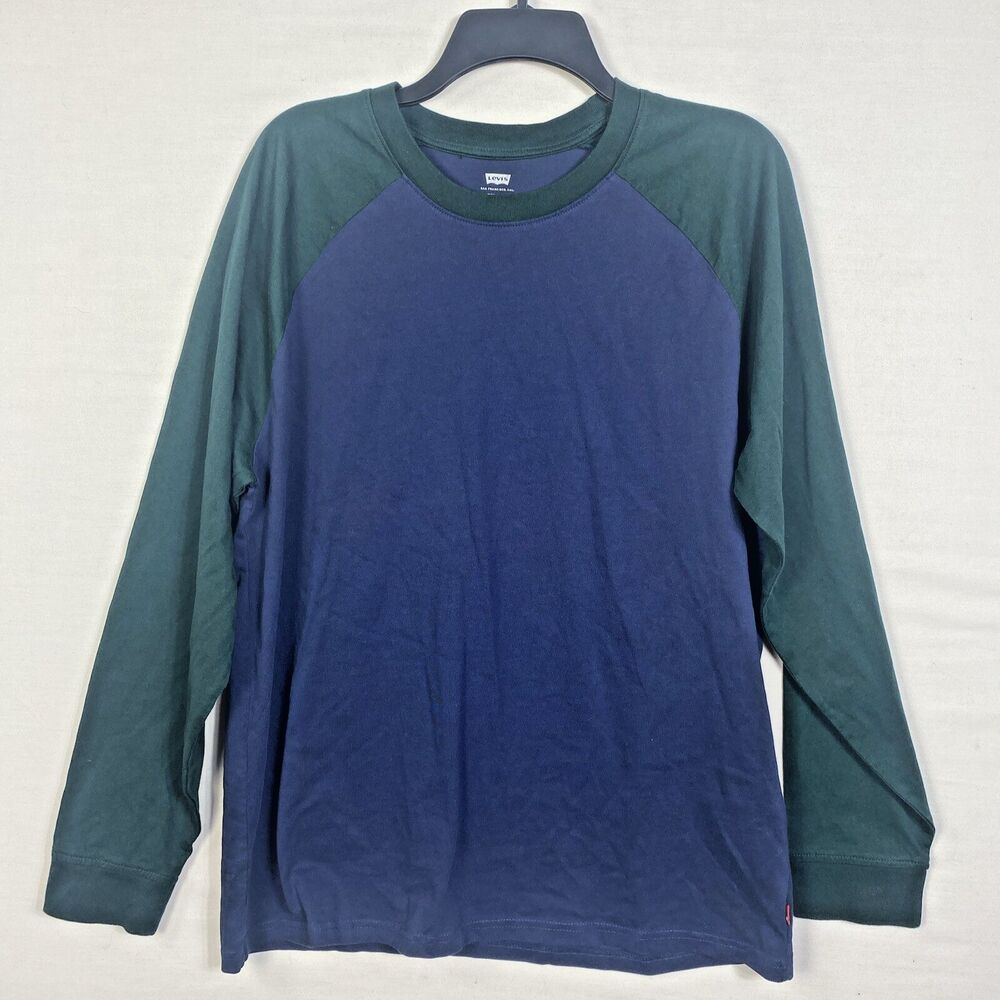 Levi's Shirt Mens Size Large Thermal Knit Blue With Green Long Sleeves Two Toned